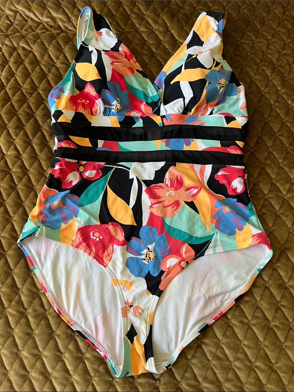 Anne Cole Black Floral One-Piece Swimsuit with Multicolor Print